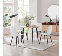 Furniturebox Uk Koko Oak Effect Round Dining Table & 4 White Corona Black Leg Chairs