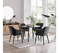Furniturebox Uk Koko Walnut Effect Round Dining Table & 4 Black Calla Black Leg Chairs