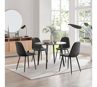 Furniturebox Uk Koko Walnut Effect Round Dining Table & 4 Black Corona Black Leg Chairs