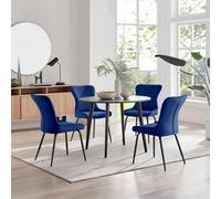 Furniturebox Uk Koko Walnut Effect Round Dining Table & 4 Blue Nora Black Leg Chairs