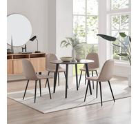 Furniturebox Uk Koko Walnut Effect Round Dining Table & 4 Cappuccino Corona Black Leg Chairs