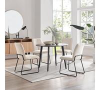 Furniturebox Uk Koko Walnut Effect Round Dining Table & 4 Cream Halle Chairs