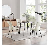 Furniturebox Uk Koko Walnut Effect Round Dining Table & 4 Cream Nora Black Leg Chairs