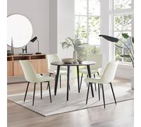 Furniturebox Uk Koko Walnut Effect Round Dining Table & 4 Cream Pesaro Black Leg Chairs