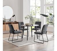 Furniturebox Uk Koko Walnut Effect Round Dining Table & 4 Dark Grey Halle Chairs