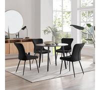 Furniturebox Uk Koko Walnut Effect Round Dining Table & 4 Dark Grey Nora Black Leg Chairs