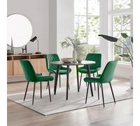 Furniturebox Uk Koko Walnut Effect Round Dining Table & 4 Green Pesaro Black Leg Chairs