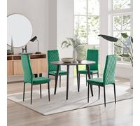 Furniturebox Uk Koko Walnut Effect Round Dining Table & 4 Green Velvet Milan Black Leg Chairs