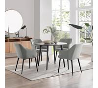 Furniturebox Uk Koko Walnut Effect Round Dining Table & 4 Grey Calla Black Leg Chairs