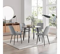 Furniturebox Uk Koko Walnut Effect Round Dining Table & 4 Grey Pesaro Black Leg Chairs