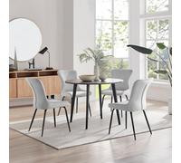 Furniturebox Uk Koko Walnut Effect Round Dining Table & 4 Light Grey Nora Black Leg Chairs