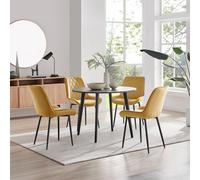 Furniturebox Uk Koko Walnut Effect Round Dining Table & 4 Mustard Pesaro Black Leg Chairs