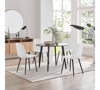 Furniturebox Uk Koko Walnut Effect Round Dining Table & 4 White Corona Black Leg Chairs
