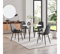 Furniturebox Uk Koko White Melamine Round Dining Table & 4 Black Corona Black Leg Chairs