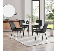 Furniturebox Uk Koko White Melamine Round Dining Table & 4 Black Pesaro Black Leg Chairs