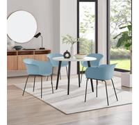 Furniturebox Uk Koko White Melamine Round Dining Table & 4 Blue Harper Black Leg Chairs