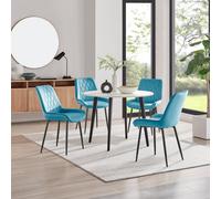 Furniturebox Uk Koko White Melamine Round Dining Table & 4 Blue Pesaro Black Leg Chairs