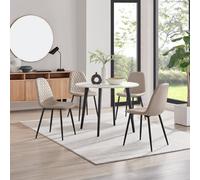 Furniturebox Uk Koko White Melamine Round Dining Table & 4 Cappuccino Corona Black Leg Chairs