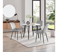 Furniturebox Uk Koko White Melamine Round Dining Table & 4 Grey Pesaro Black Leg Chairs