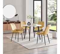 Furniturebox Uk Koko White Melamine Round Dining Table & 4 Mustard Pesaro Black Leg Chairs