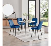 Furniturebox Uk Koko White Melamine Round Dining Table & 4 Navy Pesaro Black Leg Chairs