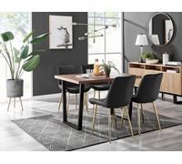 Furniturebox Uk Kylo Brown Wood Effect Dining Table & 4 Black Pesaro Gold Leg Chairs