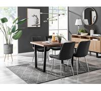 Furniturebox Uk Kylo Brown Wood Effect Dining Table & 4 Black Pesaro Silver Leg Chairs