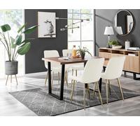 Furniturebox Uk Kylo Brown Wood Effect Dining Table & 4 Cream Pesaro Gold Leg Chairs