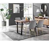 Furniturebox Uk Kylo Brown Wood Effect Dining Table & 4 Grey Pesaro Gold Leg Chairs