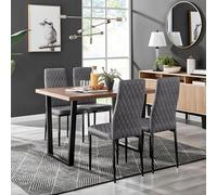 FurnitureboxUK Kylo Brown Wood Effect Dining Table With Black 'U' Legs & 4 Milan Velvet Chairs in Grey FurnitureboxUK Grey