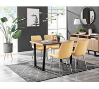 Furniturebox Uk Kylo Brown Wood Effect Dining Table & 4 Mustard Pesaro Silver Leg Chairs