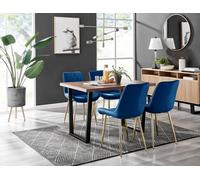 Furniturebox Uk Kylo Brown Wood Effect Dining Table & 4 Navy Pesaro Gold Leg Chairs
