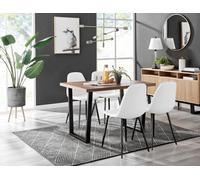 FurnitureboxUK Kylo Brown Wood Effect Dining Table With Black 'U' Legs & 4 Corona Faux Leather Chairs in White FurnitureboxUK White