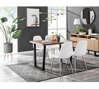 Furniturebox Uk Kylo Brown Wood Effect Dining Table & 4 White Corona Silver Chairs