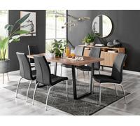 FurnitureboxUK Kylo Large Brown Wood Effect Dining Table & 6 Isco Faux Leather Chairs in Black FurnitureboxUK Black