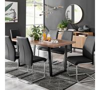 FurnitureboxUK Kylo Large Brown Wood Effect Dining Table & 6 Lorenzo Faux Leather Chairs in Black FurnitureboxUK Black
