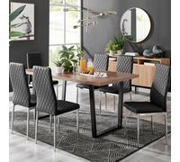 FurnitureboxUK Kylo Large Brown Wood Effect Dining Table & 6 Milan Chrome Leg Faux LeatherChairs in Black FurnitureboxUK Black