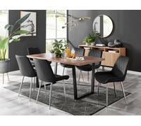 FurnitureboxUK Kylo Large Brown Wood Effect Dining Table & 6 Pesaro Velvet Silver Leg Chairs in Black FurnitureboxUK Black