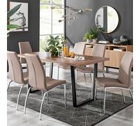 FurnitureboxUK Kylo Large Brown Wood Effect Dining Table & 6 Isco Faux Leather Chairs in Beige FurnitureboxUK Beige