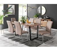 FurnitureboxUK Kylo Large Brown Wood Effect Dining Table & 6 Lorenzo Faux Leather Chairs in Beige FurnitureboxUK Beige