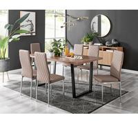 FurnitureboxUK Kylo Large Brown Wood Effect Dining Table & 6 Milan Chrome Leg Faux LeatherChairs in Beige FurnitureboxUK Beige