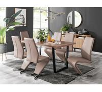 FurnitureboxUK Kylo Large Brown Wood Effect Dining Table & 6 Willow Faux Leather Chairs in Beige FurnitureboxUK Beige