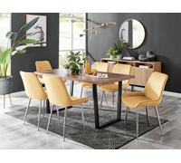 FurnitureboxUK Kylo Large Brown Wood Effect Dining Table & 6 Pesaro Velvet Silver Leg Chairs in Cream FurnitureboxUK Cream