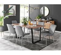FurnitureboxUK Kylo Large Brown Wood Effect Dining Table & 6 Pesaro Velvet Silver Leg Chairs in Grey FurnitureboxUK Grey