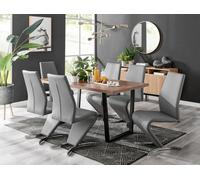 FurnitureboxUK Kylo Large Brown Wood Effect Dining Table & 6 Willow Faux Leather Chairs in Grey FurnitureboxUK Grey