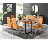 FurnitureboxUK Kylo Large Brown Wood Effect Dining Table & 6 Milan Chrome Leg Faux LeatherChairs in Mustard FurnitureboxUK Mustard