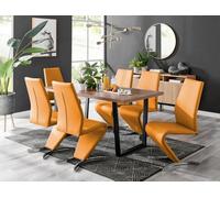 FurnitureboxUK Kylo Large Brown Wood Effect Dining Table & 6 Willow Faux Leather Chairs in Mustard FurnitureboxUK Mustard