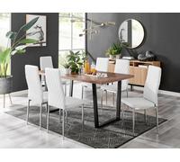 Furniturebox Uk Kylo Brown Wood Effect Dining Table & 6 White Milan Chrome Leg Chairs