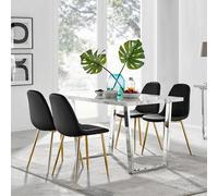 Furniturebox Uk Kylo White Marble Effect Dining Table & 4 Black Corona Gold Leg Chairs