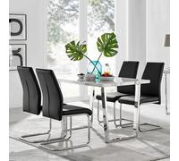 Furniturebox Uk Kylo White Marble Effect Dining Table & 4 Black Lorenzo Chairs